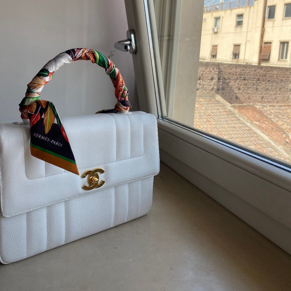 Chanel White Caviar Vertical Kelly